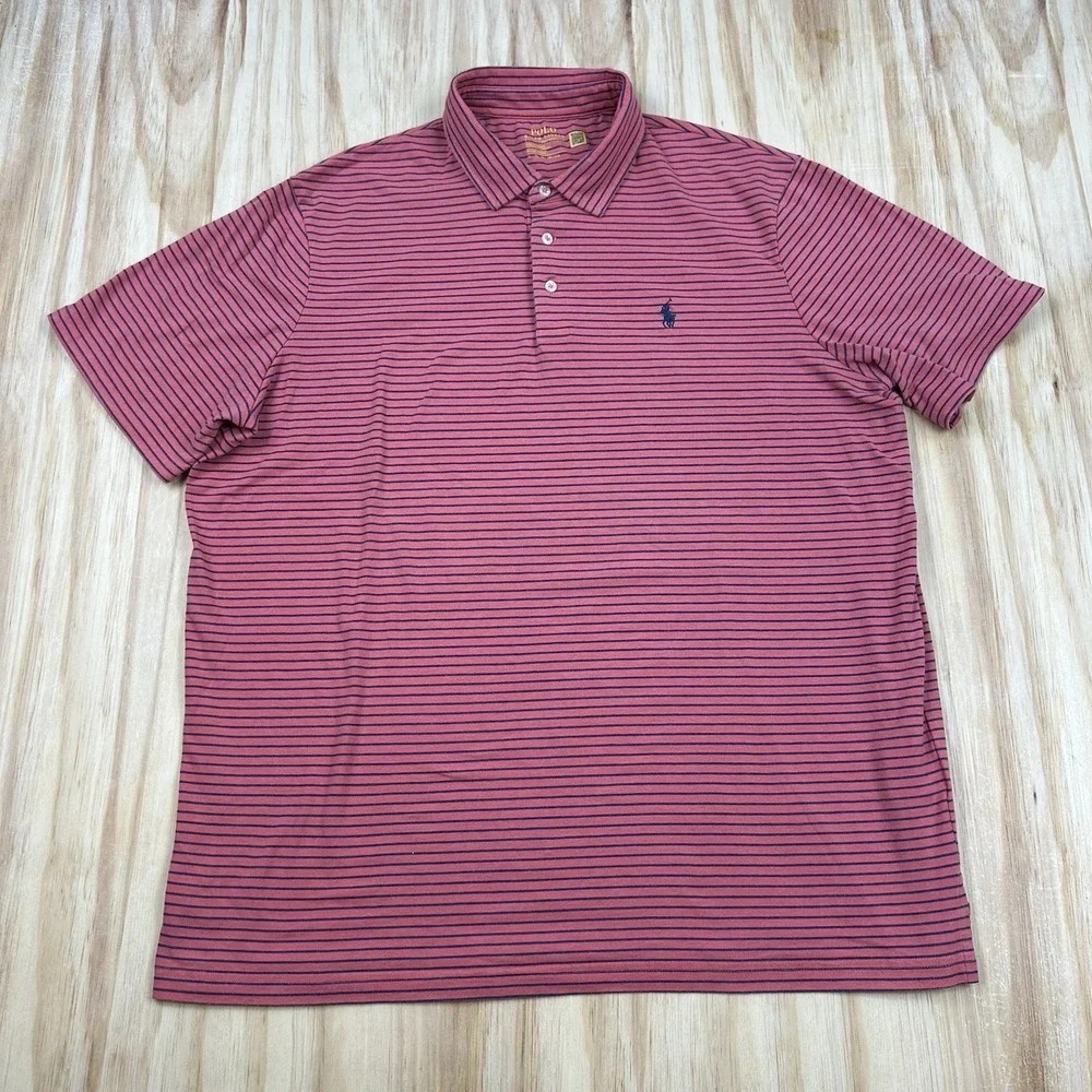 Polo Ralph Lauren Men's XL Striped Pink Blue Cotton Short Sleeve Logo Polo